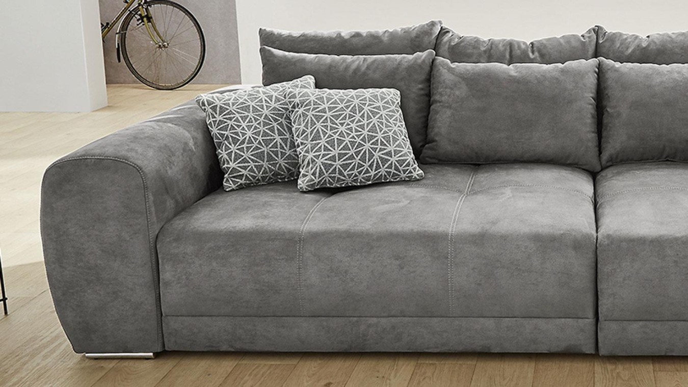 Big Sofa MOLDAU XXL Couch in Microfaser grau mit Kissen