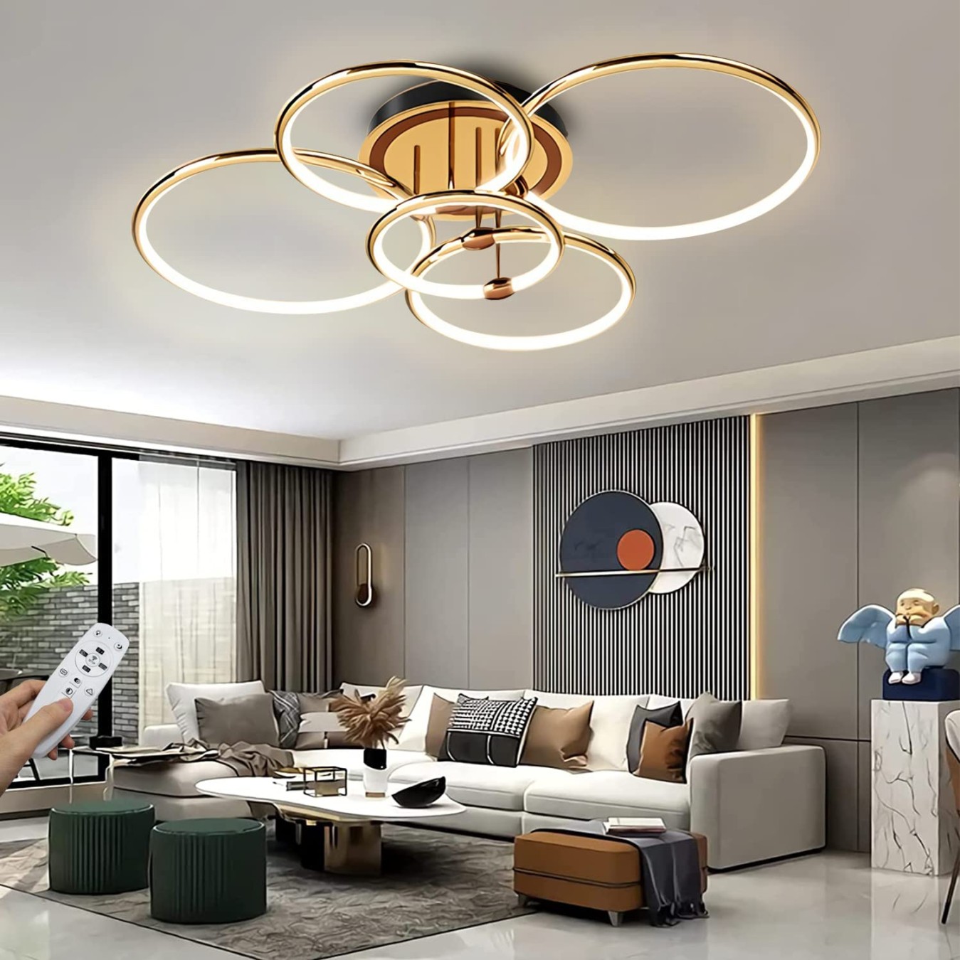 Deckenleuchte LED Lampen Deckenlampen Gold Modern Dimmbar Ring Design  Wohnzimmer lampe mit Fernbedienung, Aluminium Led Beleuchtung für  Wohnzimmer